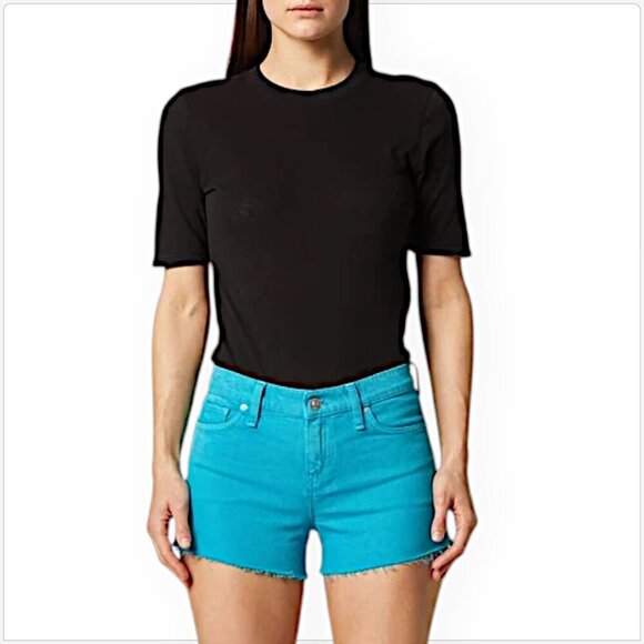 Hudson Gemma Blue Daisy Denim Cut Off Frayed Hem 5 Pocket Shorts NWT NEW 24 - Picture 1 of 8